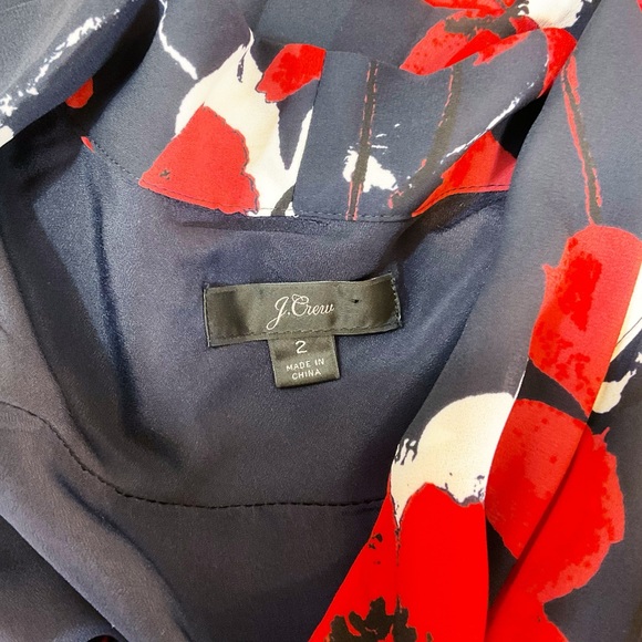 J. Crew Tie Neck Navy Poppy Floral Print Pleated A-Line Midi Dress - Picture 6 of 7